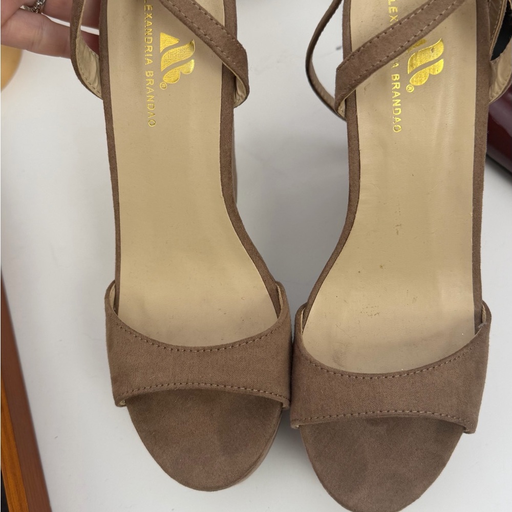 Ankle-Strap Suede Wedge Sandals in Brown - Picture 6 of 11